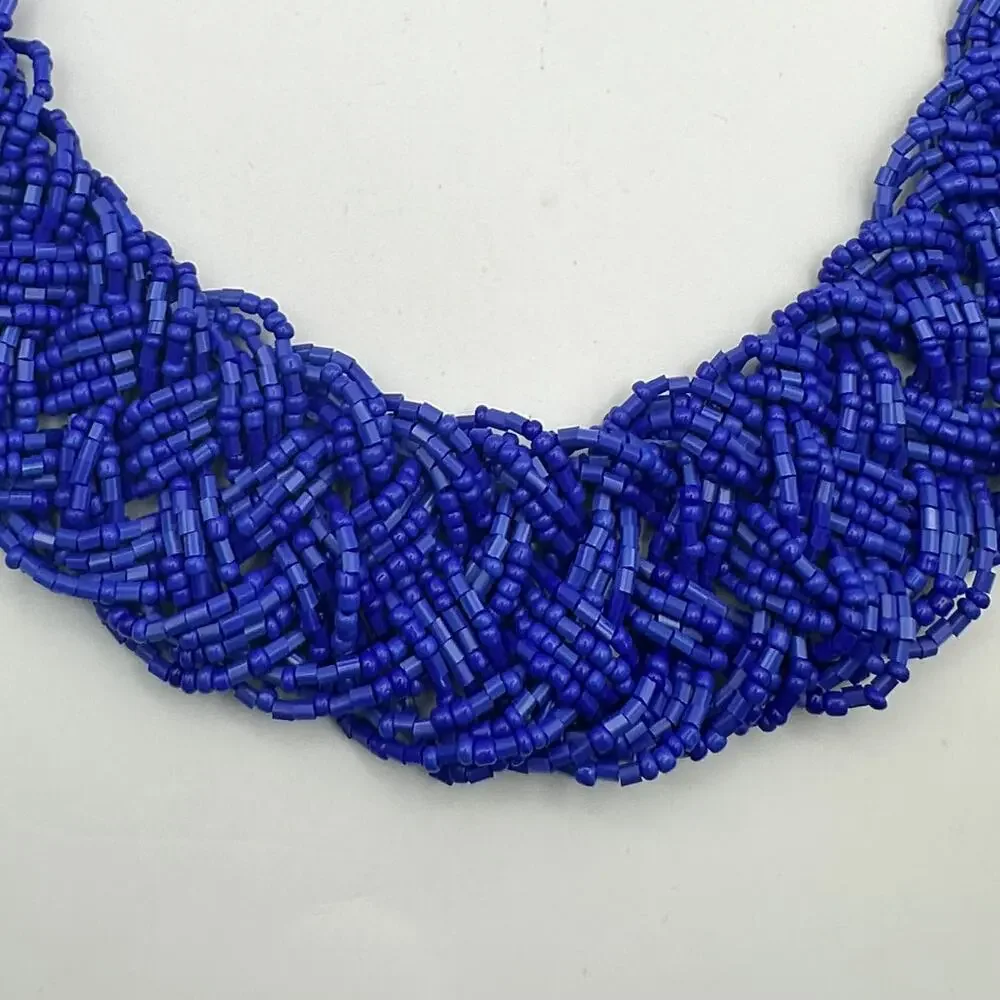 Glass Seed Beads Braided Chunky Necklace Statement Maximalism Choker